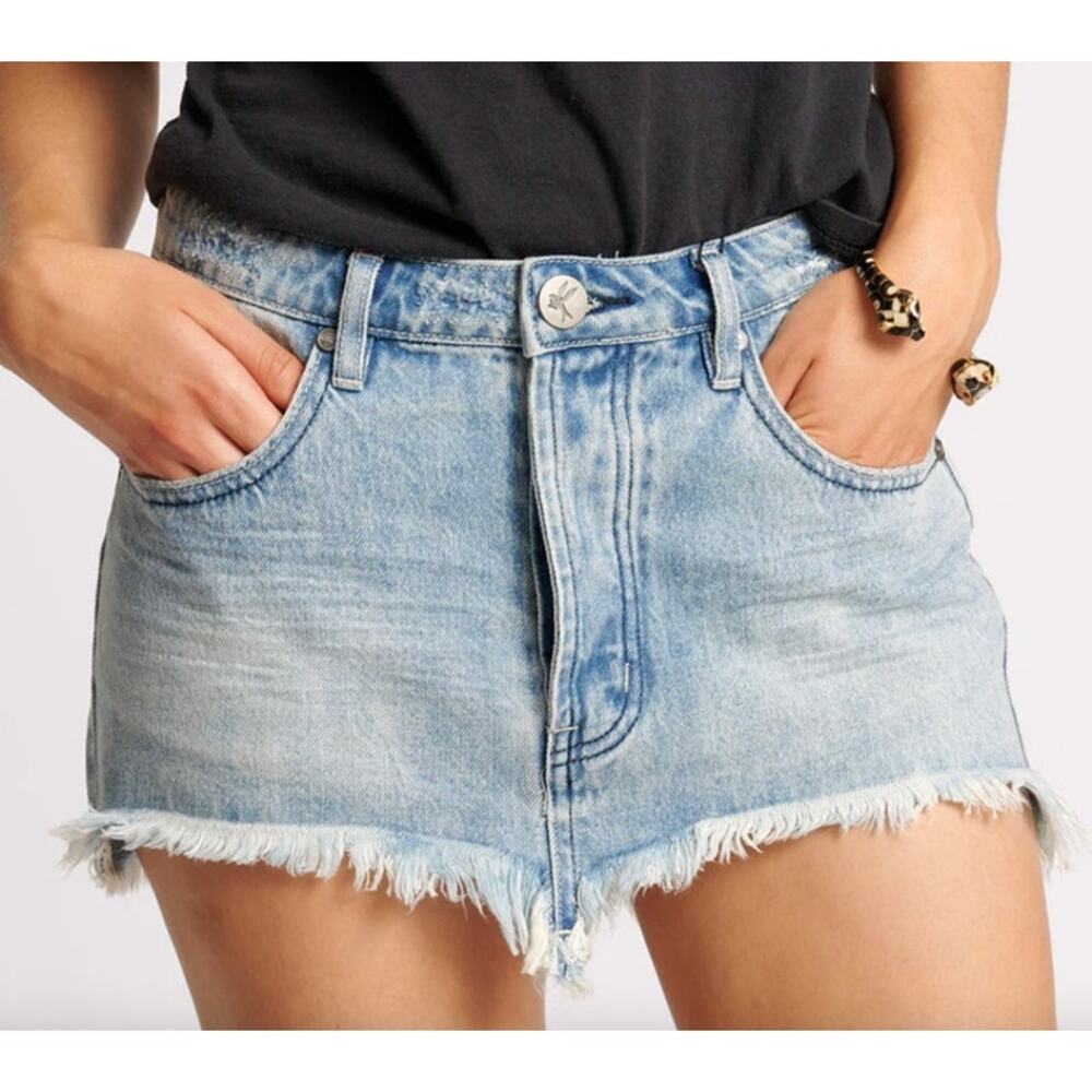 ONE TEASPOON Skirt Size 25 NEW Junkyard Denim Bolt Blue Low Waist $148